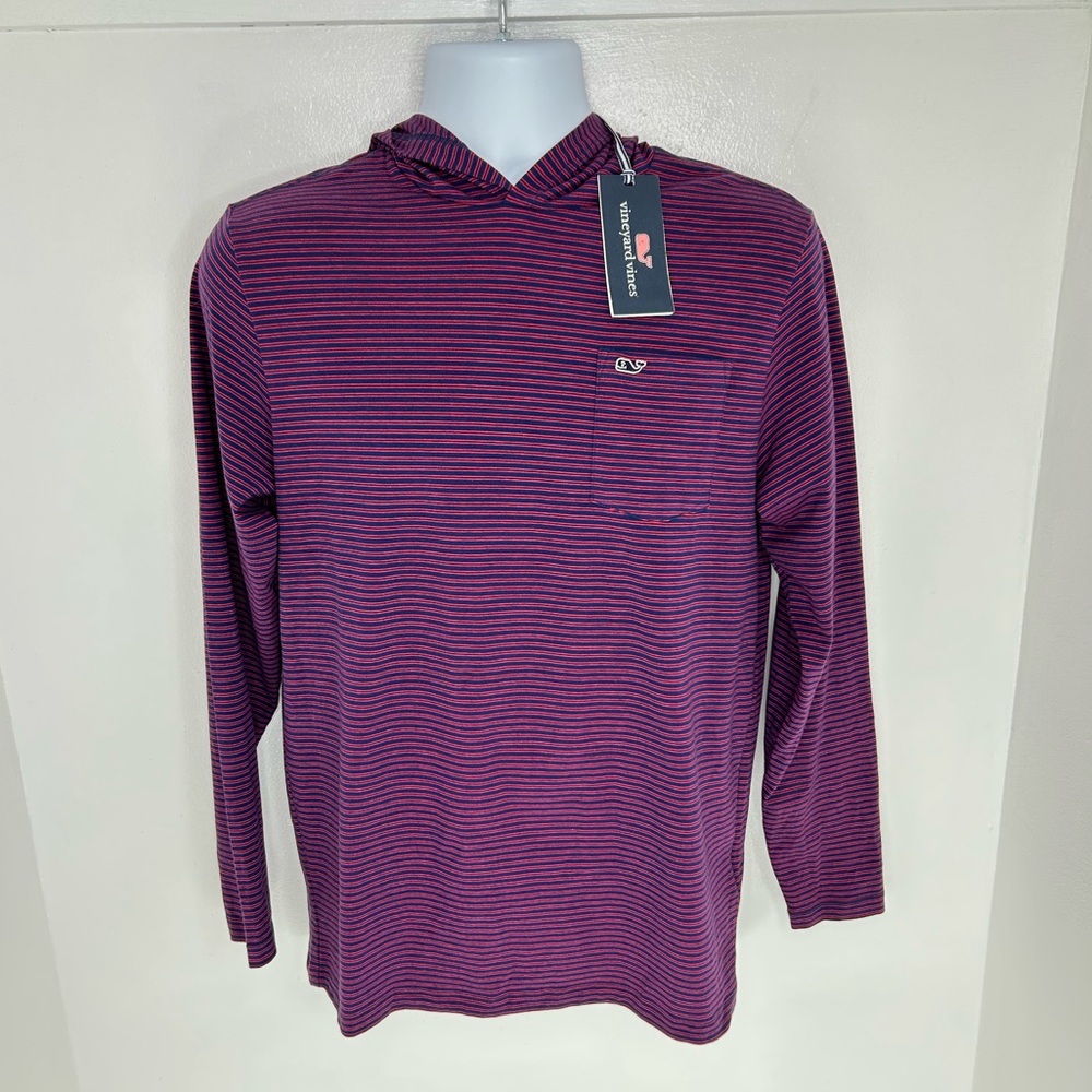 Vineyard Vines NWT Edgartown Jersey Hooded Polo Shirt Boys XL Stripes Preppy $42 - Picture 2 of 12